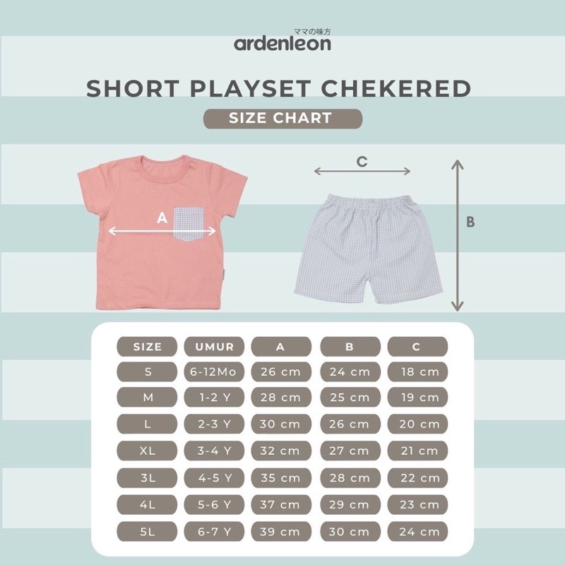 ArdenLeon  SHORT PLAYSET CHECKERED 3L4L5L / Arden Leon Setelan Kaos Celana Pendek Kotak-Kotak