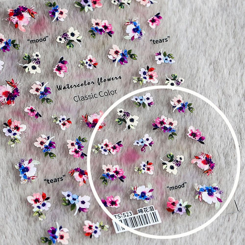 AUGUSTINA Agustin 3D Kuku Stiker Daun Mawar Alami Bunga Matahari Merah Peony Gardenia Biru Bunga Kuku Foil Decals Pink Magnolia DIY Nail Art