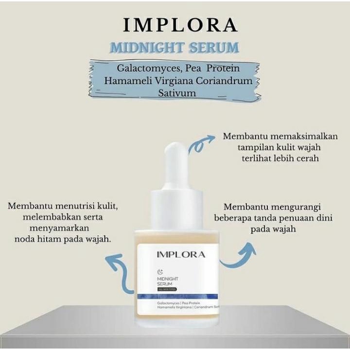 IMPLORA Face Serum | Serum Wajah 20ml | Acne | Midnight | Luminous Brightening | Peeling