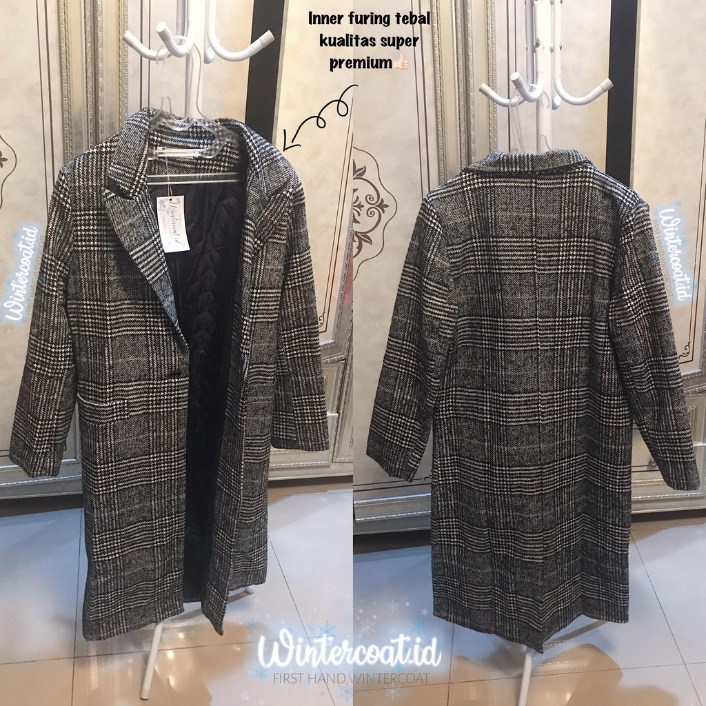 S-8XL Long wool coat wanita jaket winter cewek jumbo plaid mantel women panjang korea big size