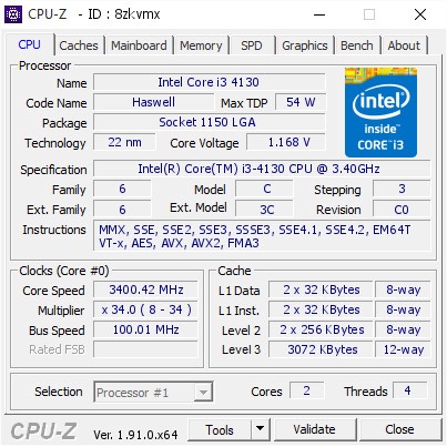 Processor Intel Core i3 4130 Socket 1150 Gen 4 Haswell