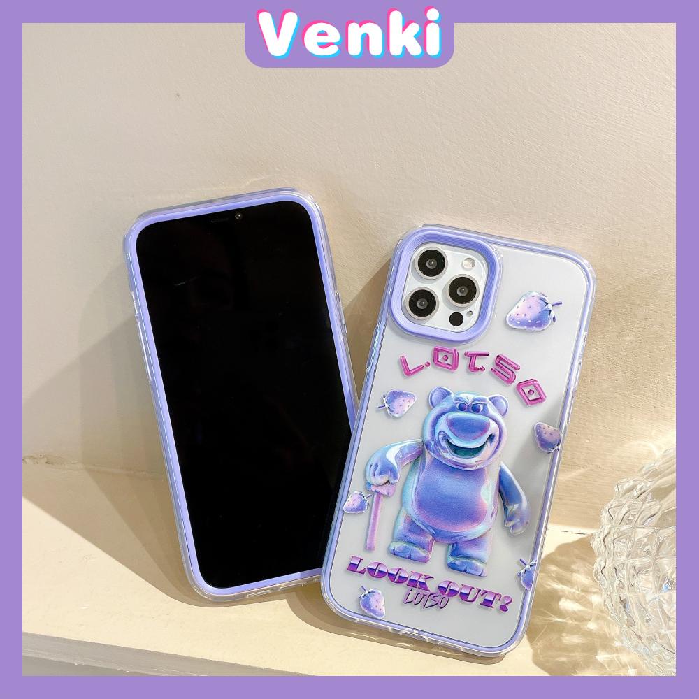 iPhone Case Silicone Soft Case 3-in-1 Clear Case Square Edge Removable Acrylic Frame Protection Screen Protector Camera Shockproof Purple Strawberry Bear Cartoon Cute Style For iPhone 13 Pro Max iPhone 12 Pro Max iPhone 11 Pro Max iPhone 7 Plus iPhone XR