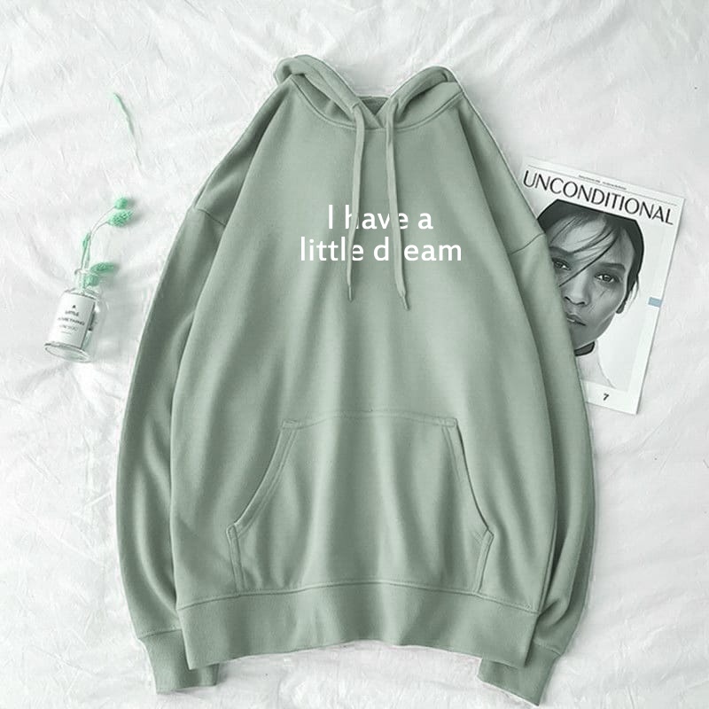 Hoodie Little Dream Outwear Wanita Korean Style Terbaru Bahan Fleece Tebal