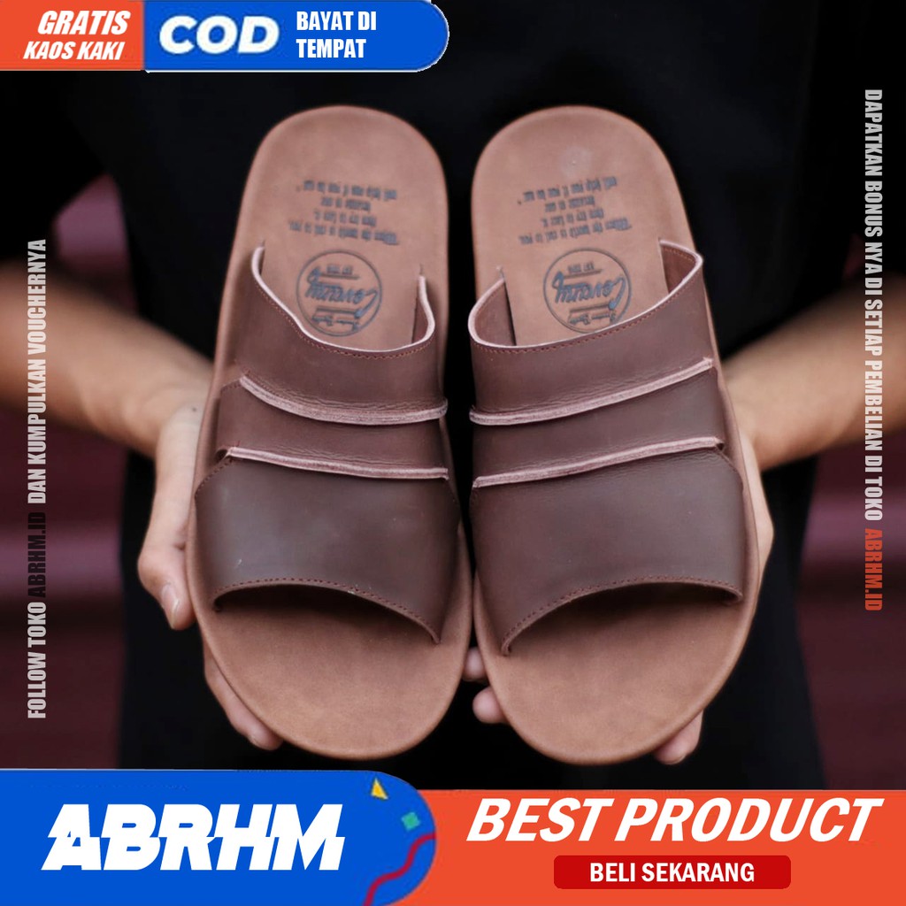 ABRHM X TAIM Sandal Slide Pria Sandal Slop Pria Kulit Asli Ori Sendal Selop Cowok / Cowo kekinian