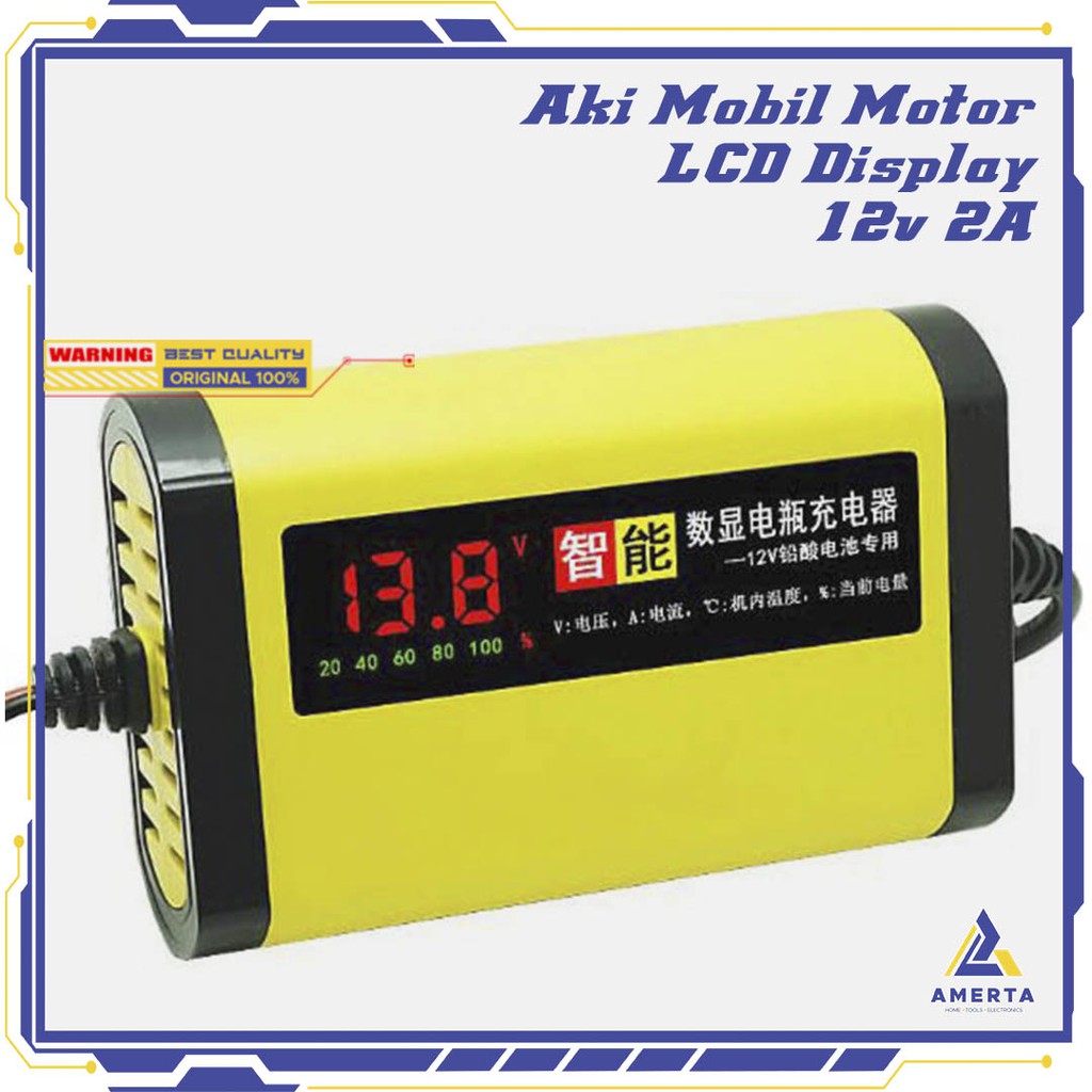 Charger Baterai Aki Mobil Motor LCD Display 12V 2A Taffware  - C1202-6 - Yellow