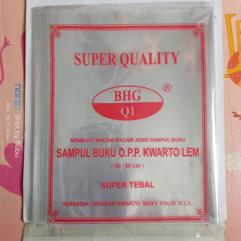 

sampul buku OPP kwarto lem isi: 50 lembar ukuran buku SD