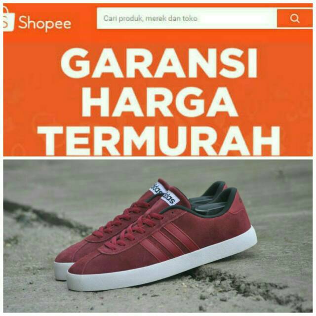 SEPATU ADIDAS VL COURT ORIGINAL BNWB RED / SEPATU SKATE / SEPATU PRIA / SNEAKER SPORT / ADIDAS SHOES
