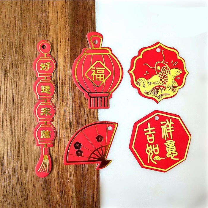 HangTag Fu Set 5 Gantungan Merah Hangtag Imlek Fuk Hoki Pita Parcel Harga Grosir Termurah