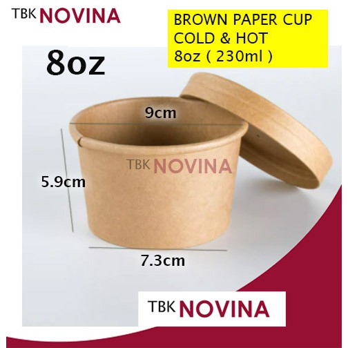 [25PCS] Paper Cup 8 oz + Tutup Gelas Es Krim Brown Paper Cup ( Bisa untuk Panas &amp; Dingin)