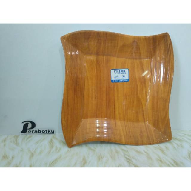 Piring Hidangan Persegi Motif Kayu 9" Elegance Centris Melamine ONYX / Piring Saji Segi Kotak Motif 