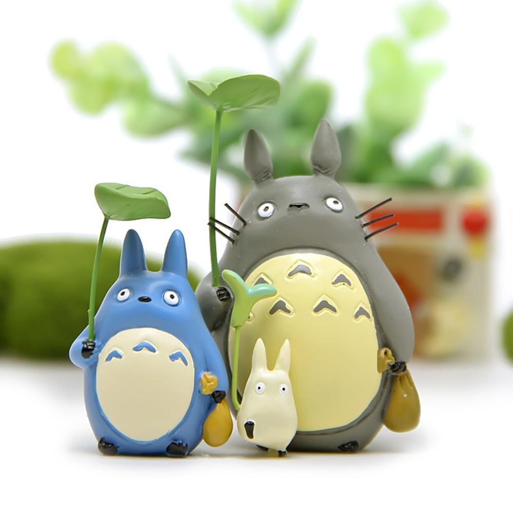 Lanfy Action Figure 3Pcs/set Dekorasi Miniatur Kerajinan Dekorasi Lanskap Mikro Totoro Dengan Ornamen Daun