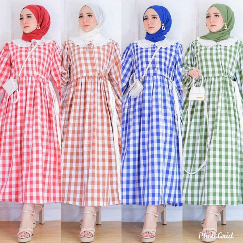 GINGHAM MIDI DRESS / MIDI DRESS / MIDI DRESS NADA GISELLA / MIDI DRESS TERMURAH