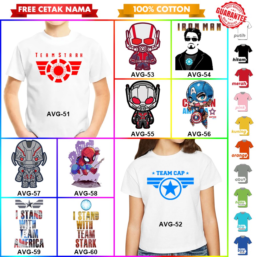 [FREE NAMA!!] Baju Kaos COUPLE  ANAK DAN DEWASA AVENGERS IRONMAN CAPTAIN THOR SPIDERMAN BANYAK MOTIF