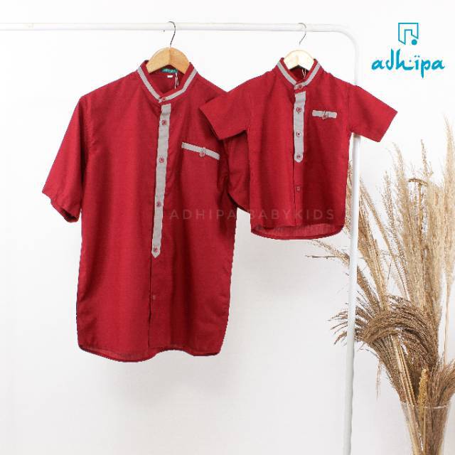  Baju  Koko  Couple  Ayah  Anak  warna Merah Marun Shopee 