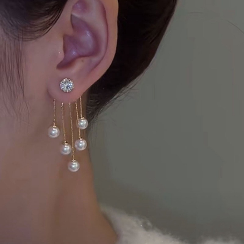 Anting Rumbai Kristal Zircon Mutiara Gaya Elegan Untuk Wanita