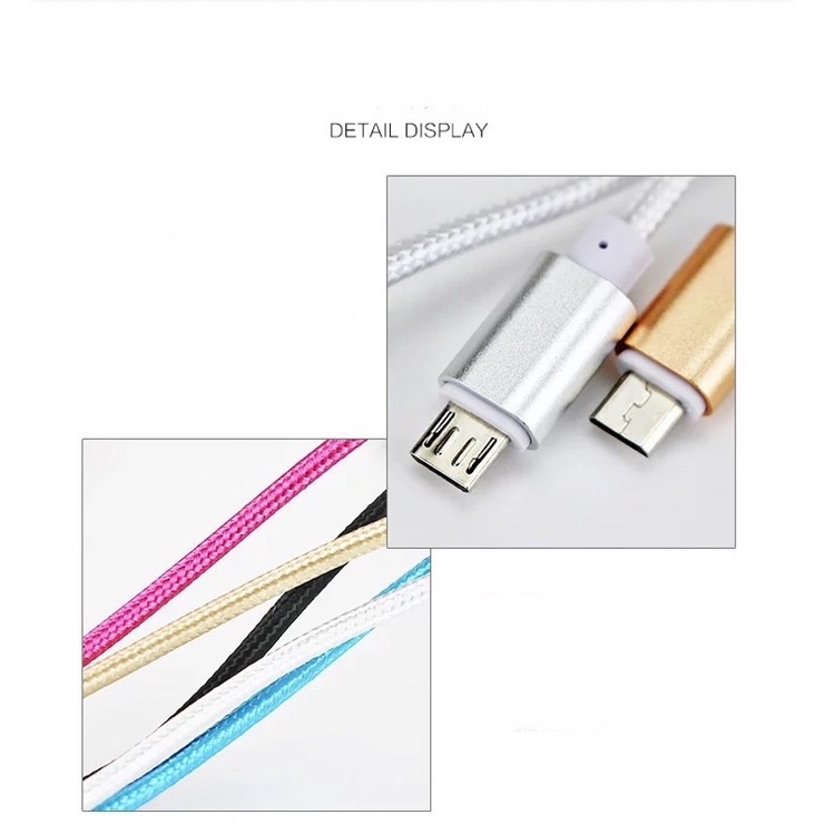 1.5 meter nylob kepang usb data fast charging warna warni kabel data usb micro type c iph fast charging