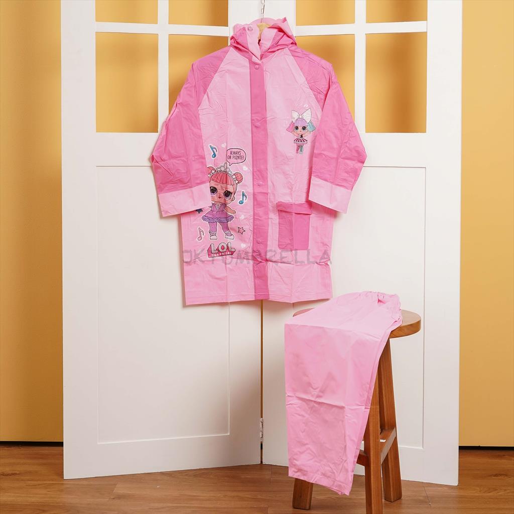 Setelan Jas hujan backpack Jaket Celana Ransel Sekolah Anak TK, SD Sanrio, Kuromi, Cinnamoroll - 802