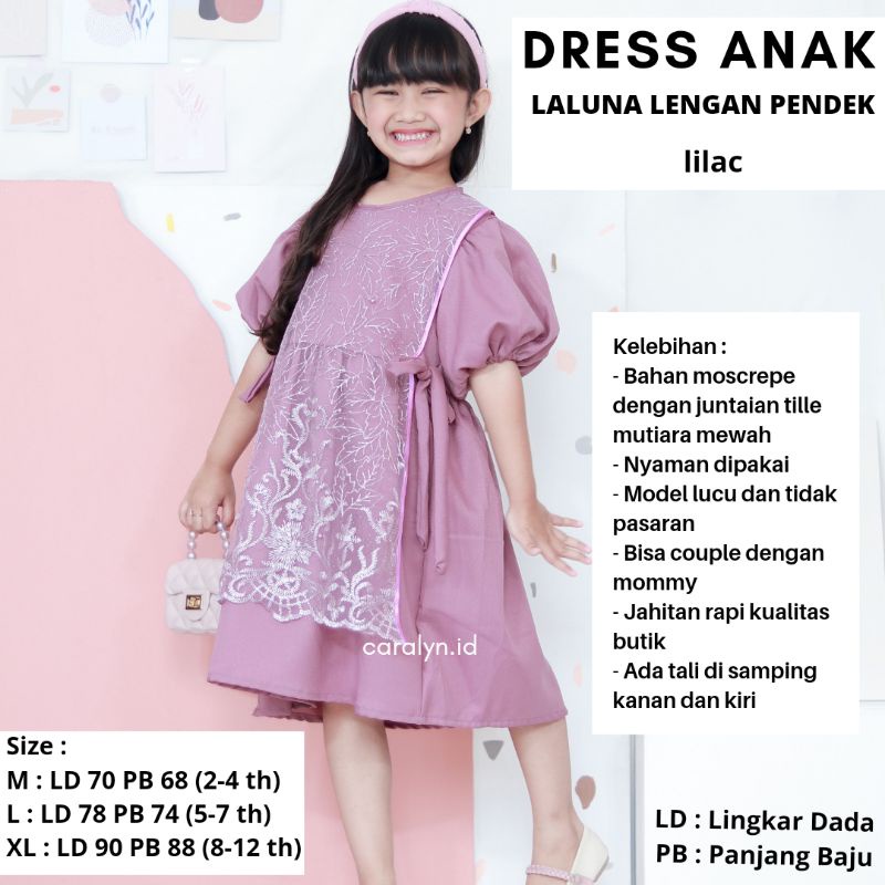 DRESS ANAK LALUNA LENGAN PENDEK PREMIUM