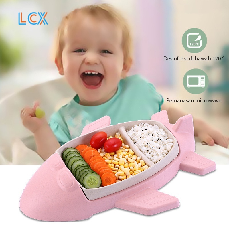 LCX 6 Pcs Set Tempat Makan Anak Piring Mangkuk Wheat Straw Pesawat Terbang  Mangkuk Bayi  BPA Free