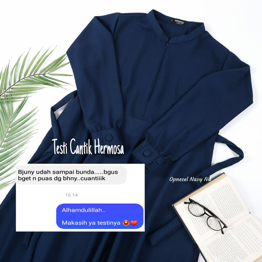 [Gamis Hermosa] Gamis polos navy bahan wollycrepe premium umbrella 4 meter-gamis biru dongker polos