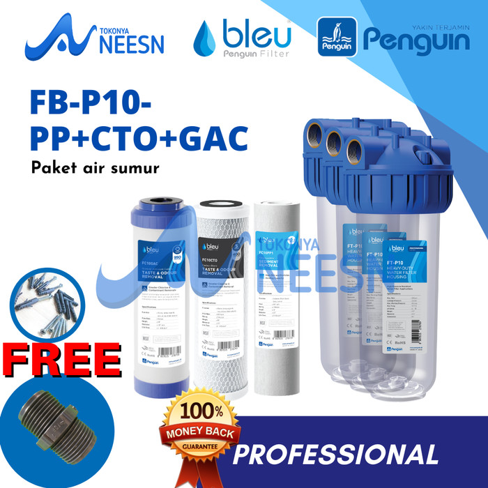 Paket Filter Air penguin FB 10&quot; PRO PP + CTO + GAC siap pasang