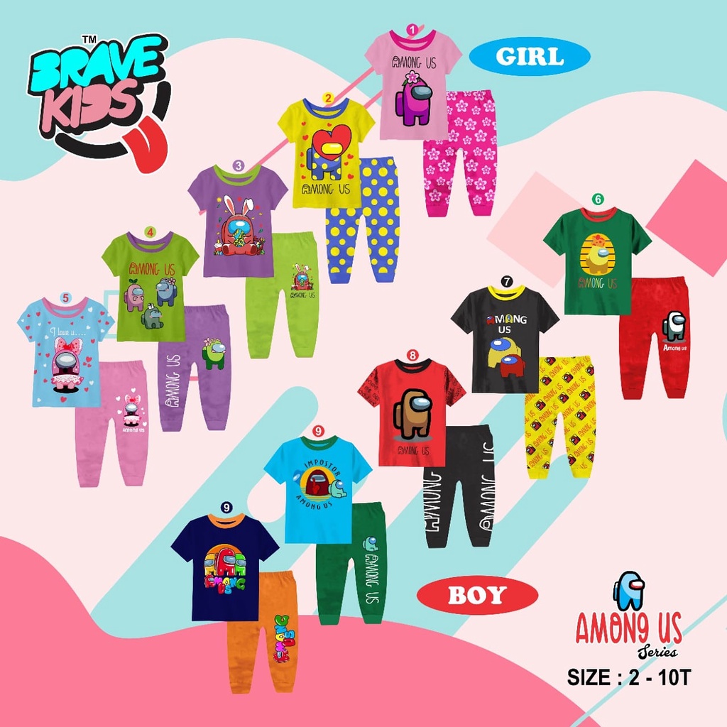 Baju setelan kaos anak laki-laki dan perempuan brave kids amogus SWSBRCO SWSBRCE