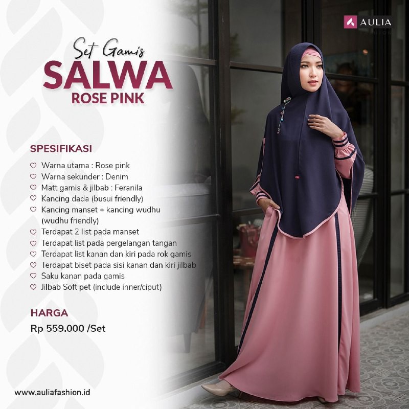 Best Seller  GAMIS AULIA SALWA ROSE PINK | GAMIS AULIA FASHION | OPEN RESELLER GAMIS BUSUI AGEN RESE