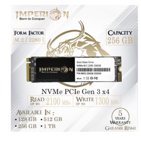 Ssd M.2 nvme imperion 256gb 2280 3d nand flash for pc cpu laptop n600 - Pcie 3.0 x4 m2 m-key