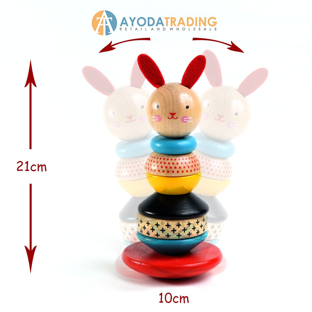 Rabbit Stacking Tower Mainan Edukasi Kayu Balok Susun