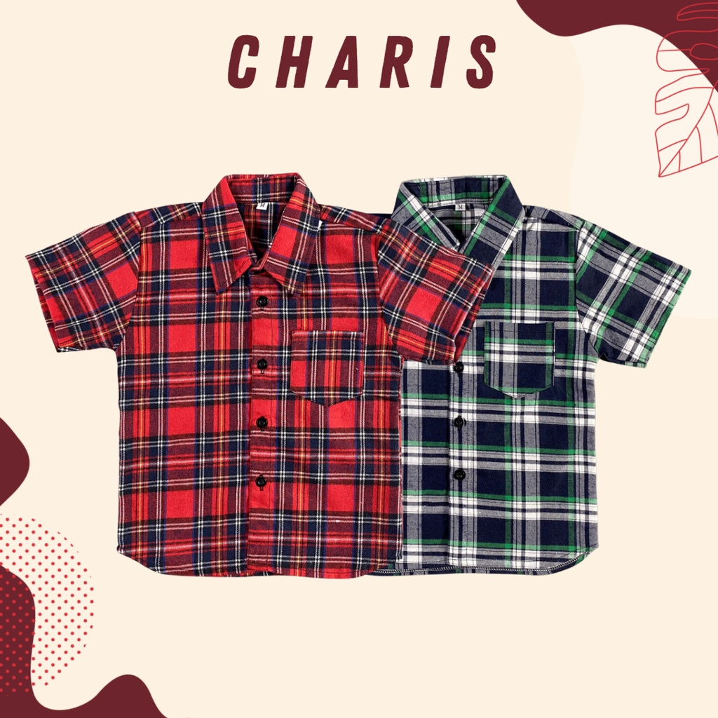 2-5TH KEMEJA FLANEL ANAK CHARIS KEMEJA ANAK LAKI-LAKI LENGAN PENDEK