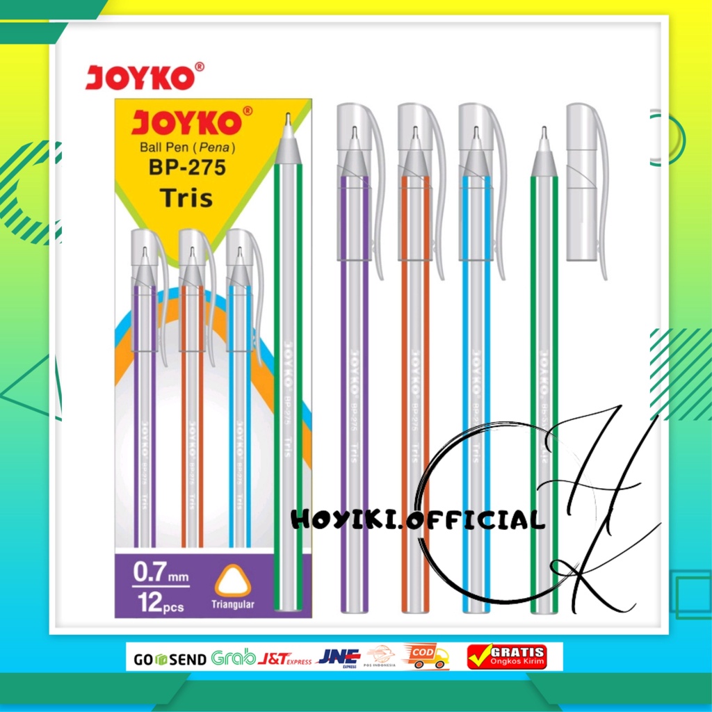 

Ball Pen Pulpen Pena Joyko BP-275 Tris 0.7 mm Biru Hitam 1 Box 12 Pcs