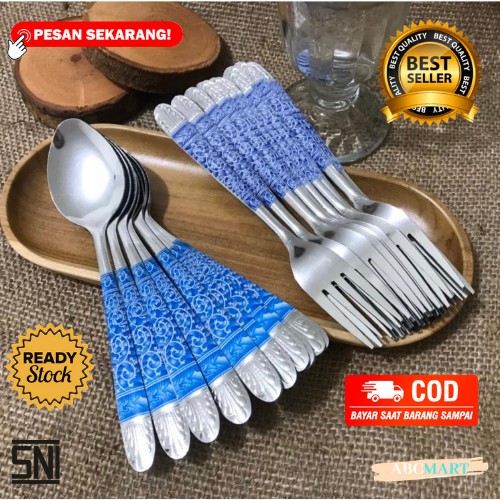 [BISA COD] PROMO Sendok Garpu Makan Batik Isi 24 pcs Stainless Tebal Anti Karat Murah Berkualitas