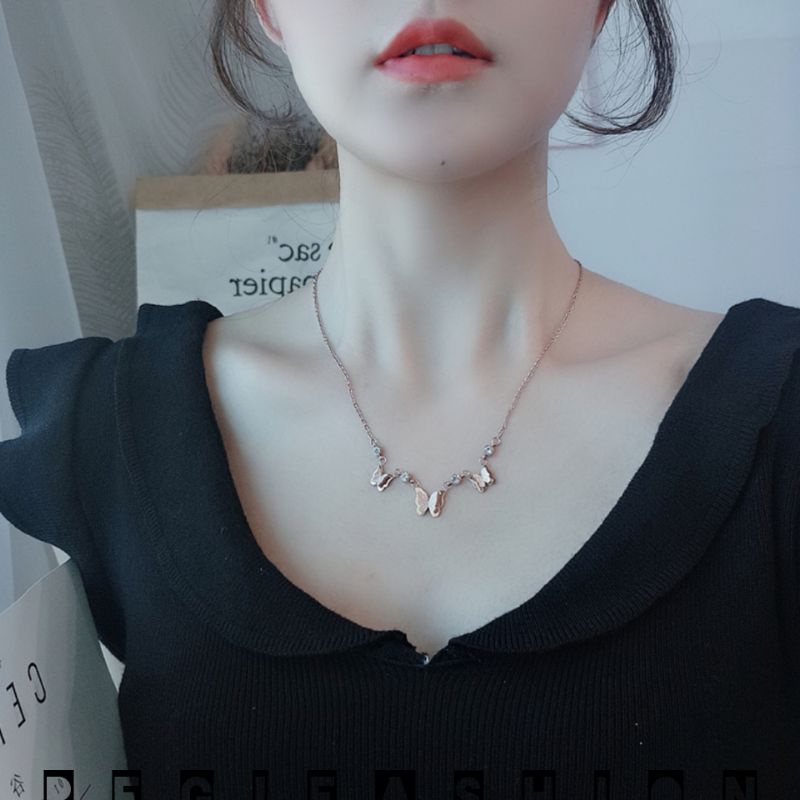 Kalung Titanium Wanita Terbaru Liontin Kupu- Kupu Double / Kalung Rantai Wanita Titanium Asli / Kalung Wanita Korea Model Terbaru