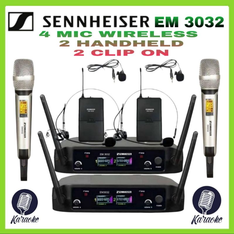 Mic wireless Sennheiser EM 3032 jarak Jauh 2 Clip On 2 Handheld 4 Mic