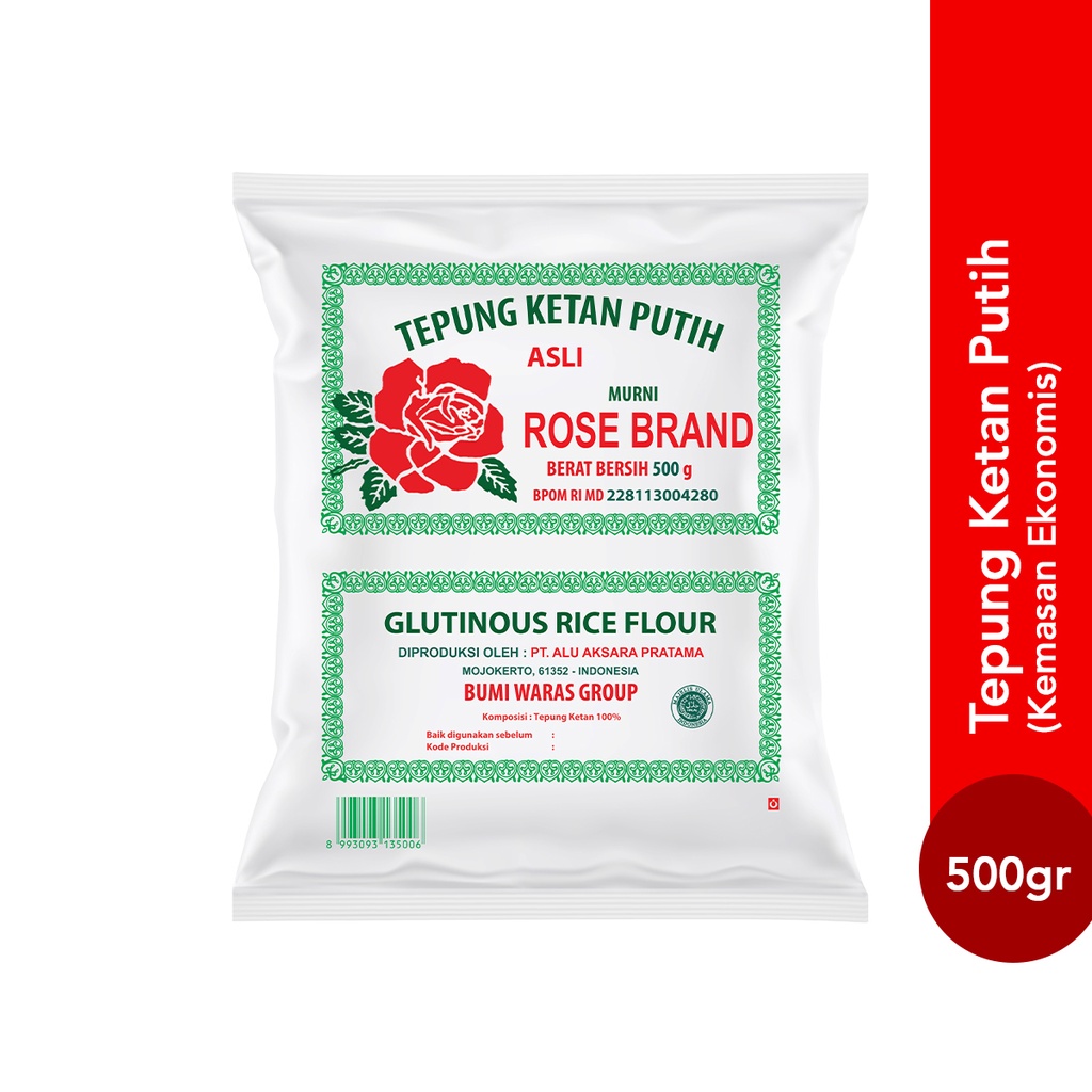 TEPUNG KETAN ROSE BRAND (KEMASAN EKONOMIS) - 500 Gram / TEPUNG KETAN PUTIH ASLI / GLUTINOUS RICE FLOUR ORIGINAL