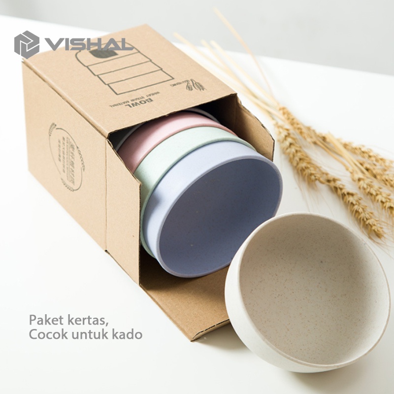 VISHAL 1Set Dinner Plate Piring Bulat Mangkok Wheat Straw Bowl Sumpit Sendok Free BPA Mangkuk / Gelas / Jerami Makan Bowl