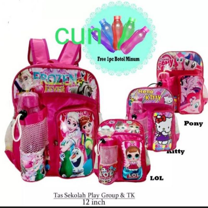 TAS RANSEL ANAK PEREMPUAN KARAKTER LOL KUDAPONI KITTY  FROZEN /FREE BOTOL