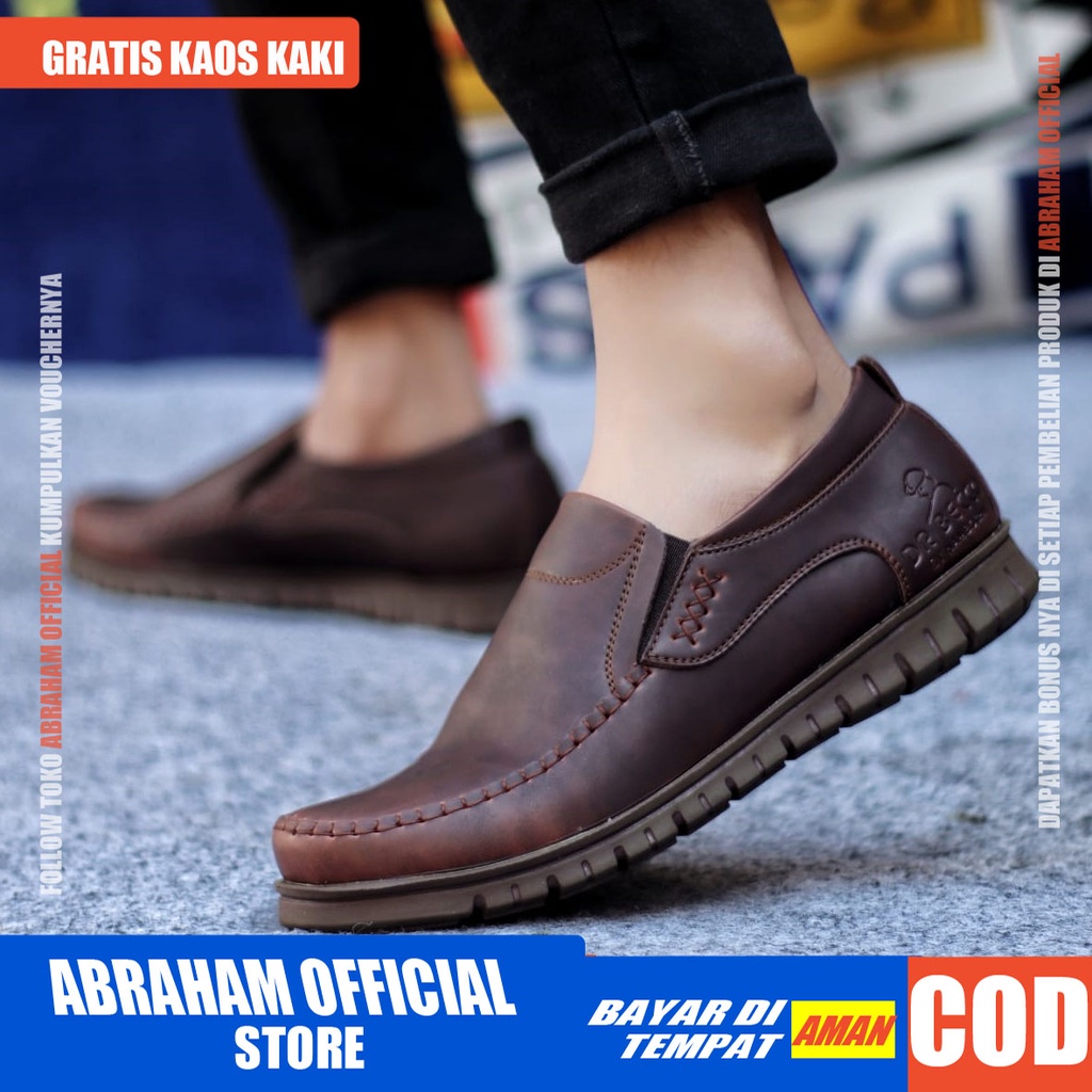 ABRHM x BLENO Sepatu Kasual Pria Sepatu Casual Pria Kulit Pu Sepatu Pria Casual Cowok/Cowo Sepatu Kerja Kantor Semi Formal Anti Slip Kuliah Kondangan Gaya keren Kekinian Murah Terlaris