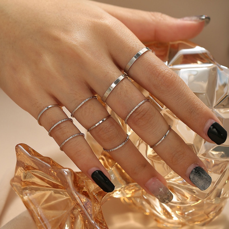 Candy Jewelry 10pcs Ring Sets Silver Gold Plated Metal Mid Finger Rings for Women Fashion Accessories