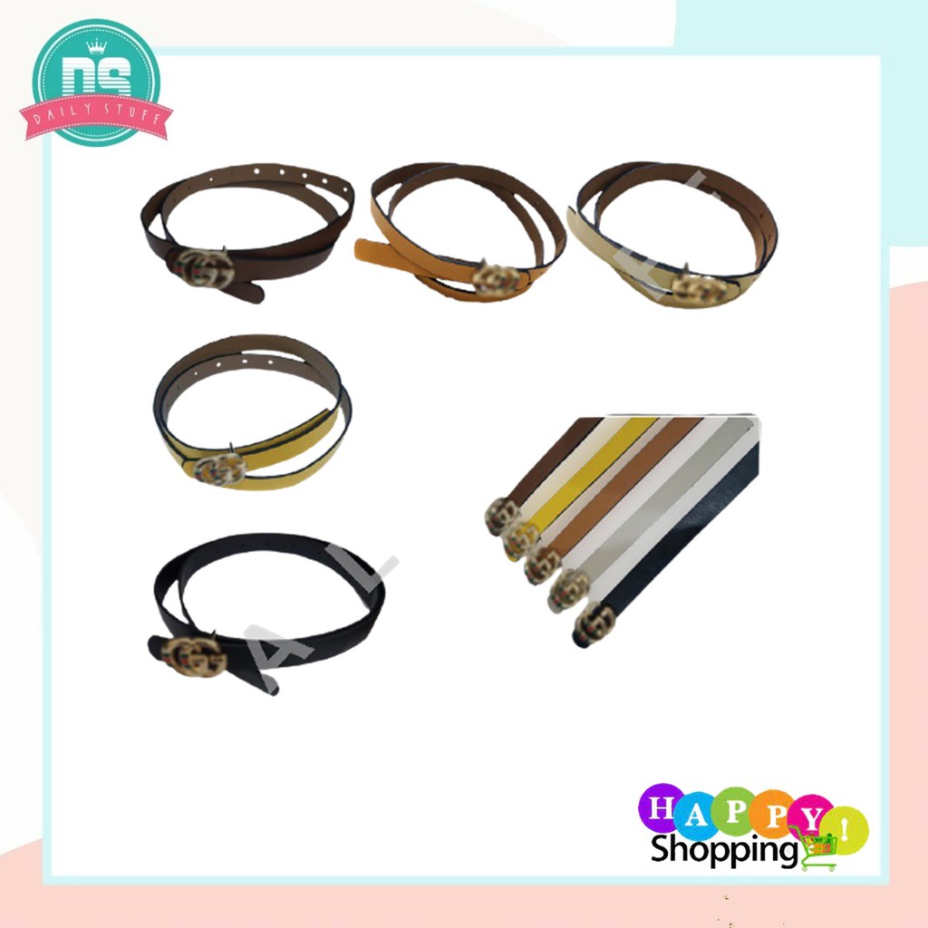 DS Ikat Pinggang Double G Belt Thin Tali Pinggang Wanita Fashion Sabuk Kulit Import Murah