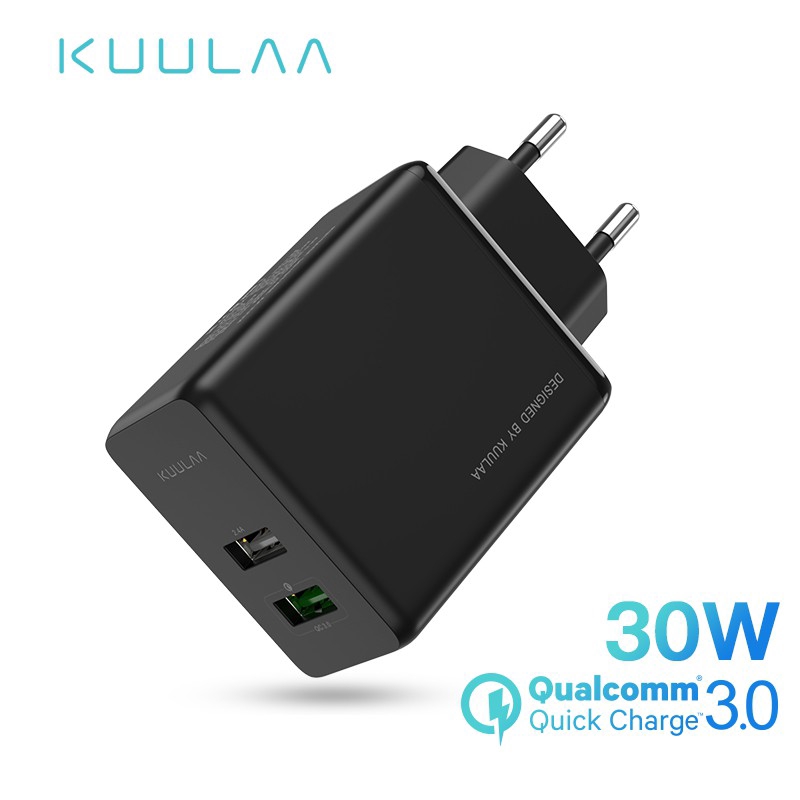 

KUULAA Adapter Charger Fast Charging 2 Port USB 3.0 30W QC3.0 PD 3.0 Fast Charging Plug EU