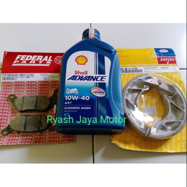 Paket hemat bener kampas rem depan &amp; belakang + oli Shell ax7 1ltr 15-40W for jupiter z1/mx/Vixion