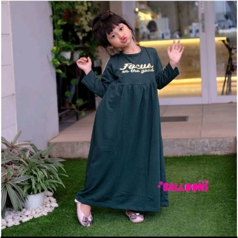 (2-7 Tahun) Long Dress Gamis Foil Anak Perempuan Cewe Usia 2 - 7 Tahun.