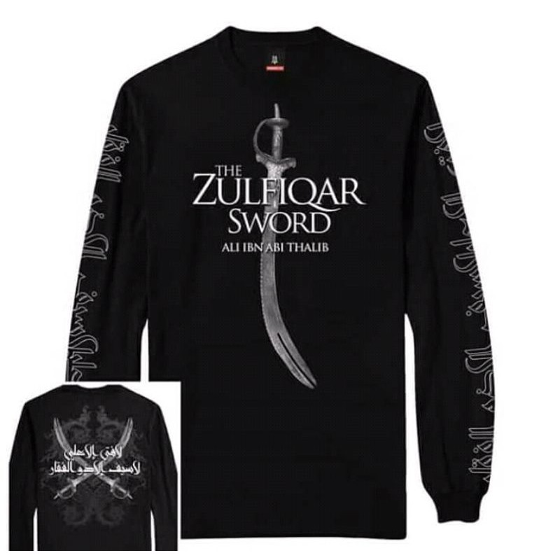 kaos dakwah islami tangan panjang hitam Ali bin Abi Thalib Zulfikar