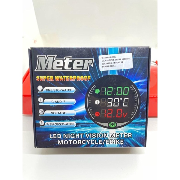 Voltmeter Bulet 3 in 1 LED VOLTMETER Voltage Temperatur Farenhet Waktu Jam Voltmeter 3in1 WATERPROOF