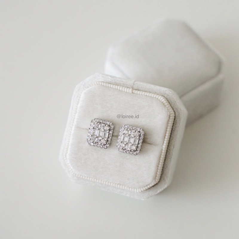 ANAZ | Wedding Collection - Zirconia Rectangle Stud Bridal Earrings - Anting Wanita