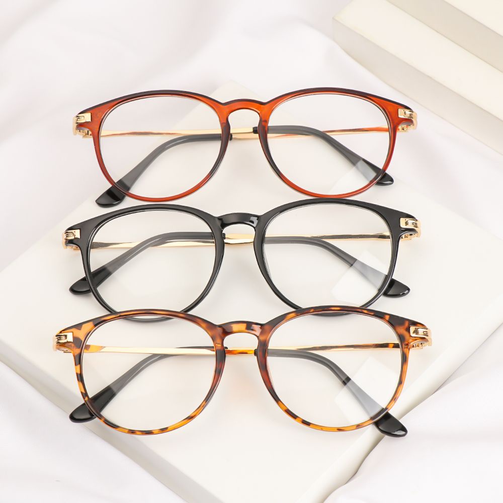 Animor Kacamata Optik Frame Bulat Lensa Flat Ultra Ringan Gaya Vintage Untuk Pria / Wanita