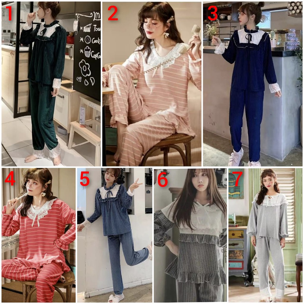 Baju tidur piyama lengan panjang celana panjang bahan kaos import ppkaos