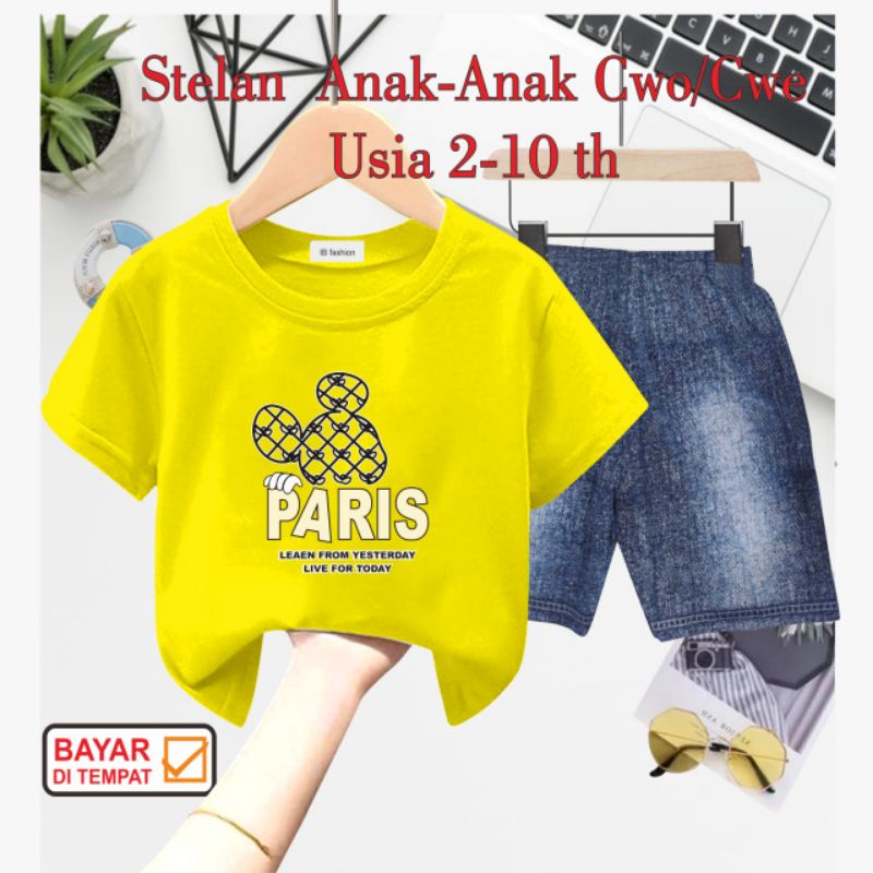 ((IB))SETELAN ANAK2 UNISEX SEMI JEANS/PARIS DIGITAL SABLON