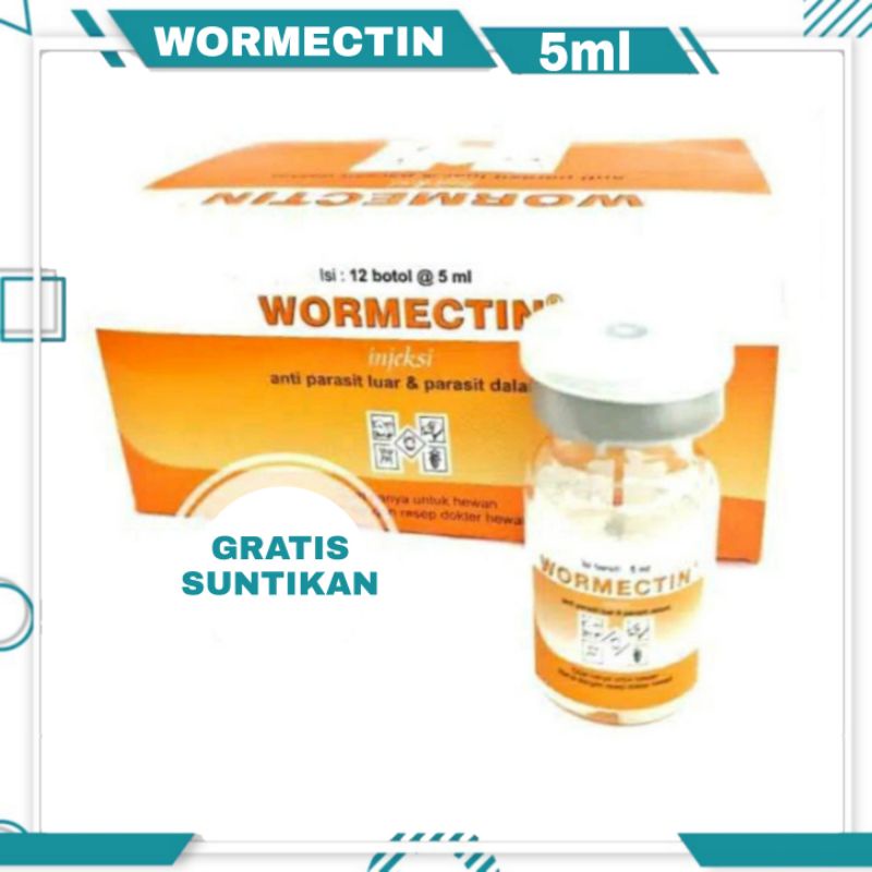 WORMECTIN 5ml + suntikan/ obat jamur parasit cacing scabies kucing anjing domba kambing kelinci sapi